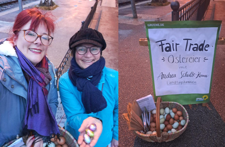 Fair Trade-Schokoeier an Gilchinger S-Bahnhöfen