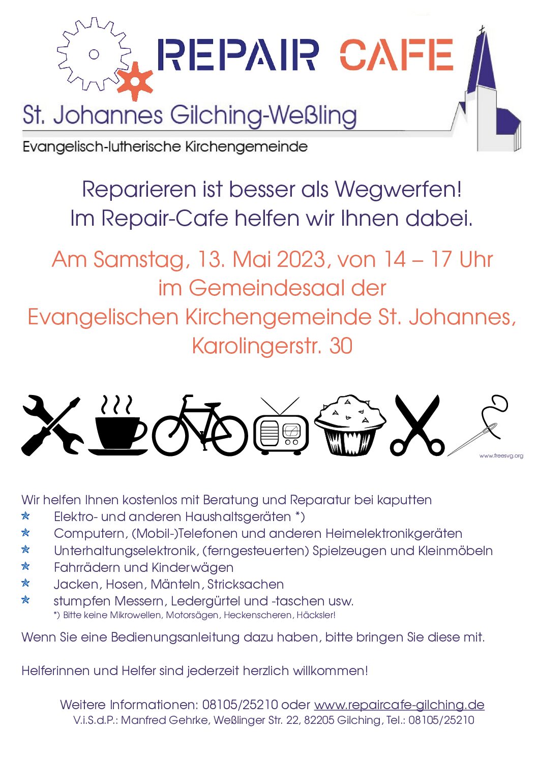 Repaircafé in Gilching (13.5.2023, 14 bis 17 Uhr)