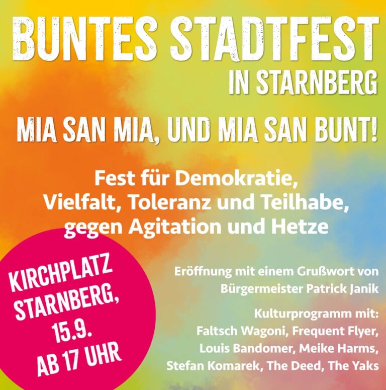 Buntes Stadtfest in Starnberg am 15.9.2023 ab 17 Uhr