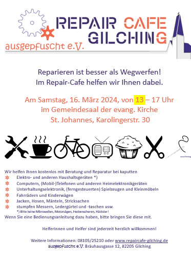 Repair Café am Samstag den 16.3./13 bis 17 Uhr (St. Johannes, Karolingerstr. 30)