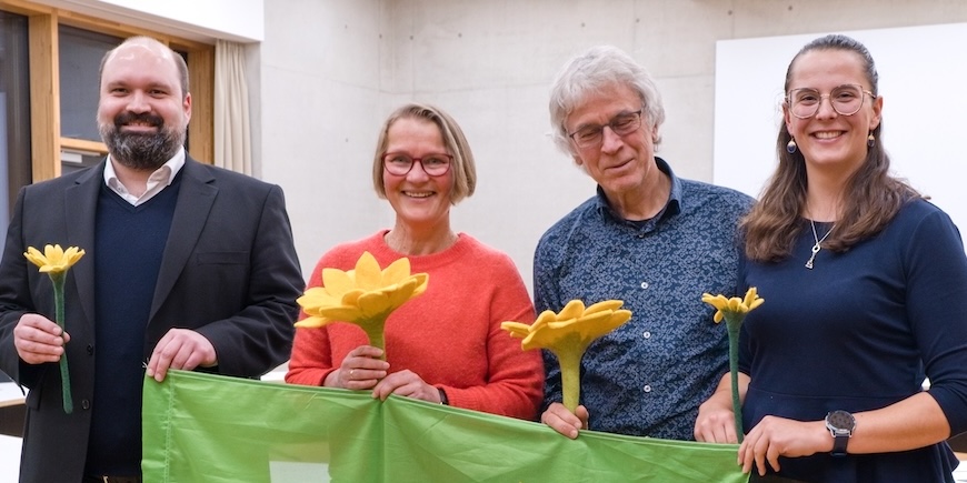 Gruppenbild Ortsvorstand Grüne Gilching (von links nach rechts) mit Markus Otto, Anja Kiemle, Hubert Laux und Leonie Willeitner. Foto: Jeroen van Doesburg
