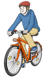 Grafik: Fahrradfahrer mit Helm (© Lebenshilfe für Menschen mit geistiger Behinderung Bremen e.V., Illustrator Stefan Albers)